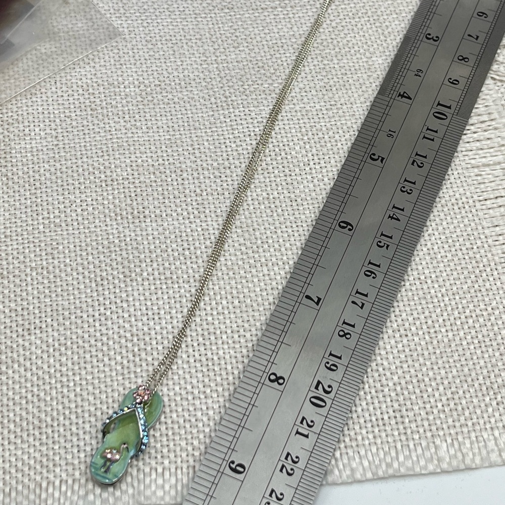 Vintage Sterling Silver Flip-Flop Pendant Necklace with Flamingo & Crystals, 18” - Picture 4 of 15